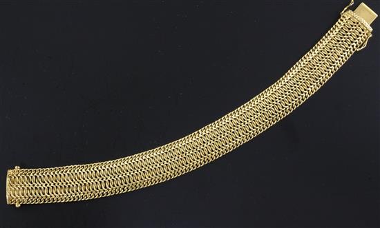 An 18ct gold woven link bracelet, 7.25in.